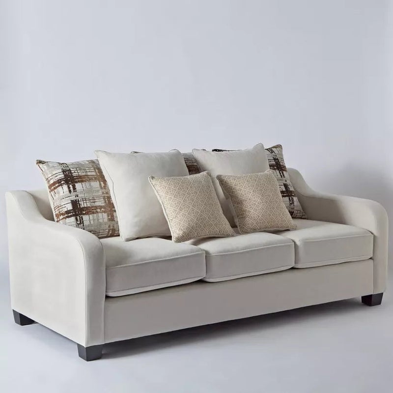 Al Noor 3-Seater Sofa – Contemporary Curved Fabric Couch with 7 Cushions for Modern Living Room